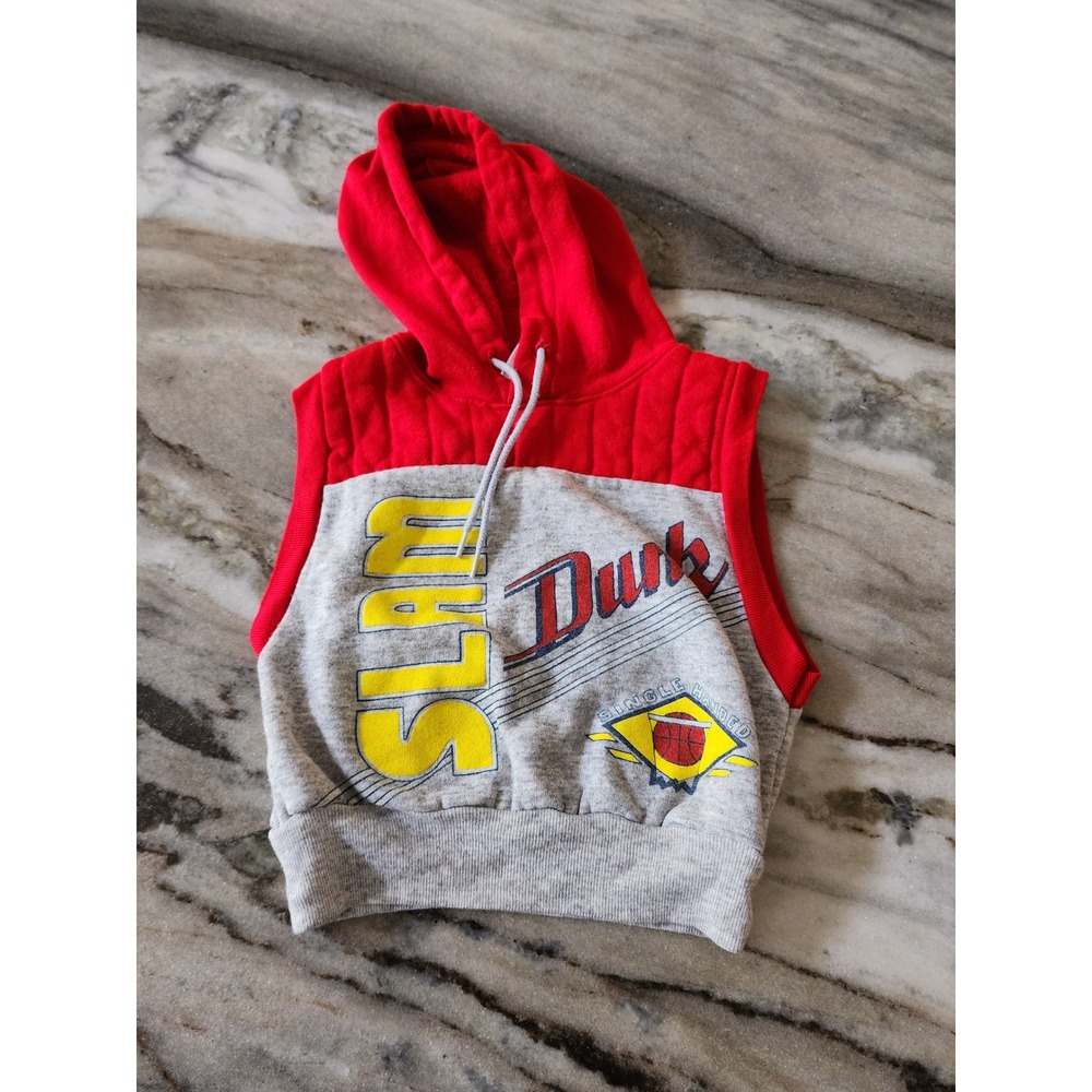 Vintage Bull Frog Sleeveless Hoodie Size 2T Kids Basketball Slam Dunk Red‎